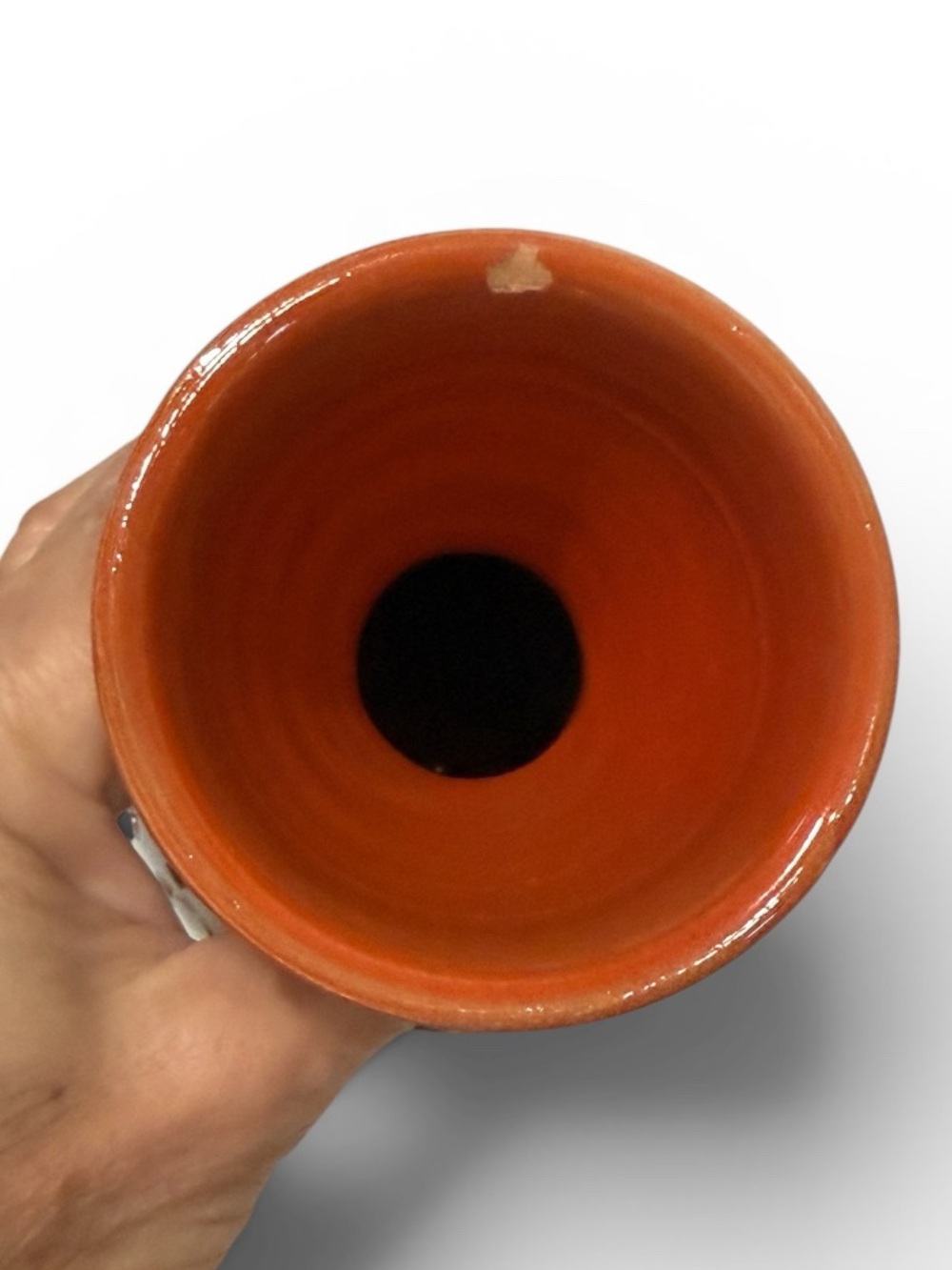 Mid‑Century Modern Italian Textured Ceramic Vase – Deep Orange & Black Glaze - Picture 5 of 17